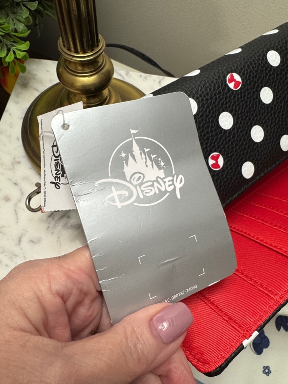 Disney Black  Polka Dot Crossbody Wallet / Wristlet with Red Accent NWT - Picture 8 of 10
